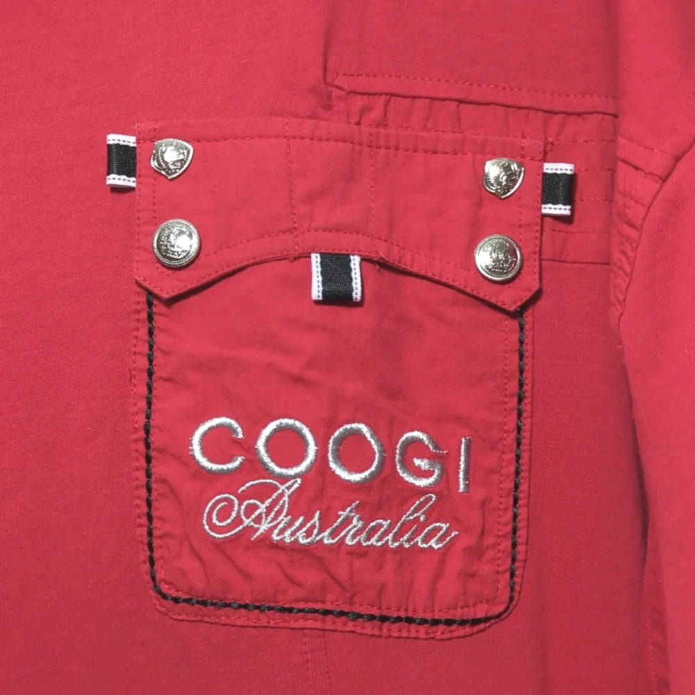 Coogi Australia T-Shirt V-Neck Y2K Pockets Patch Embroidery Men's 5XL Streetwear